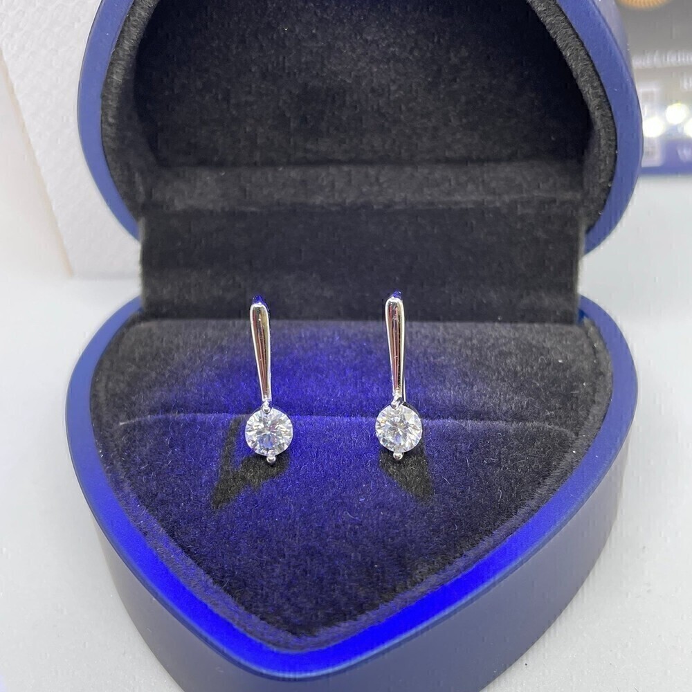 Moissanite Earrings GRA Certified Drop Earrings 18K 925 Silver Round Cut - Picture 11 of 12